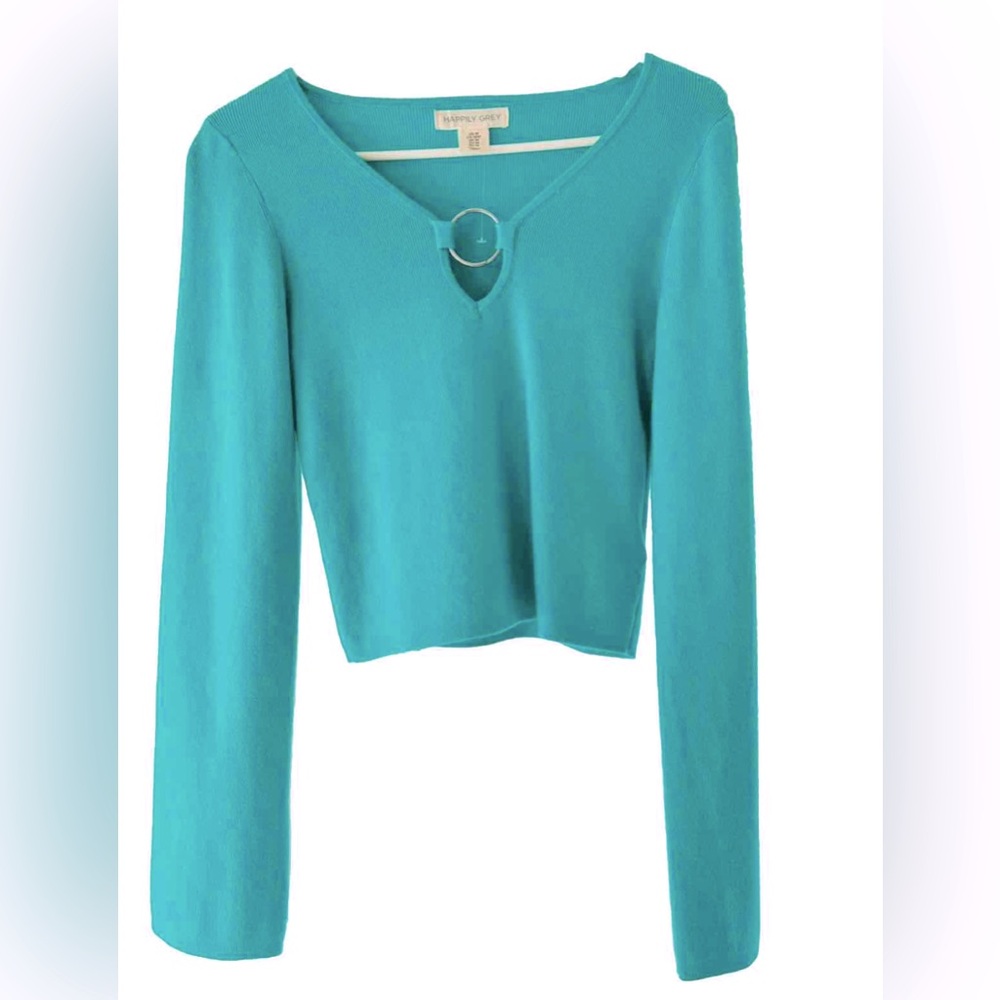 Happily Grey W’s Long Sleeve Pullover Cropped Sweater|Teal/Blue|NWT|Size M